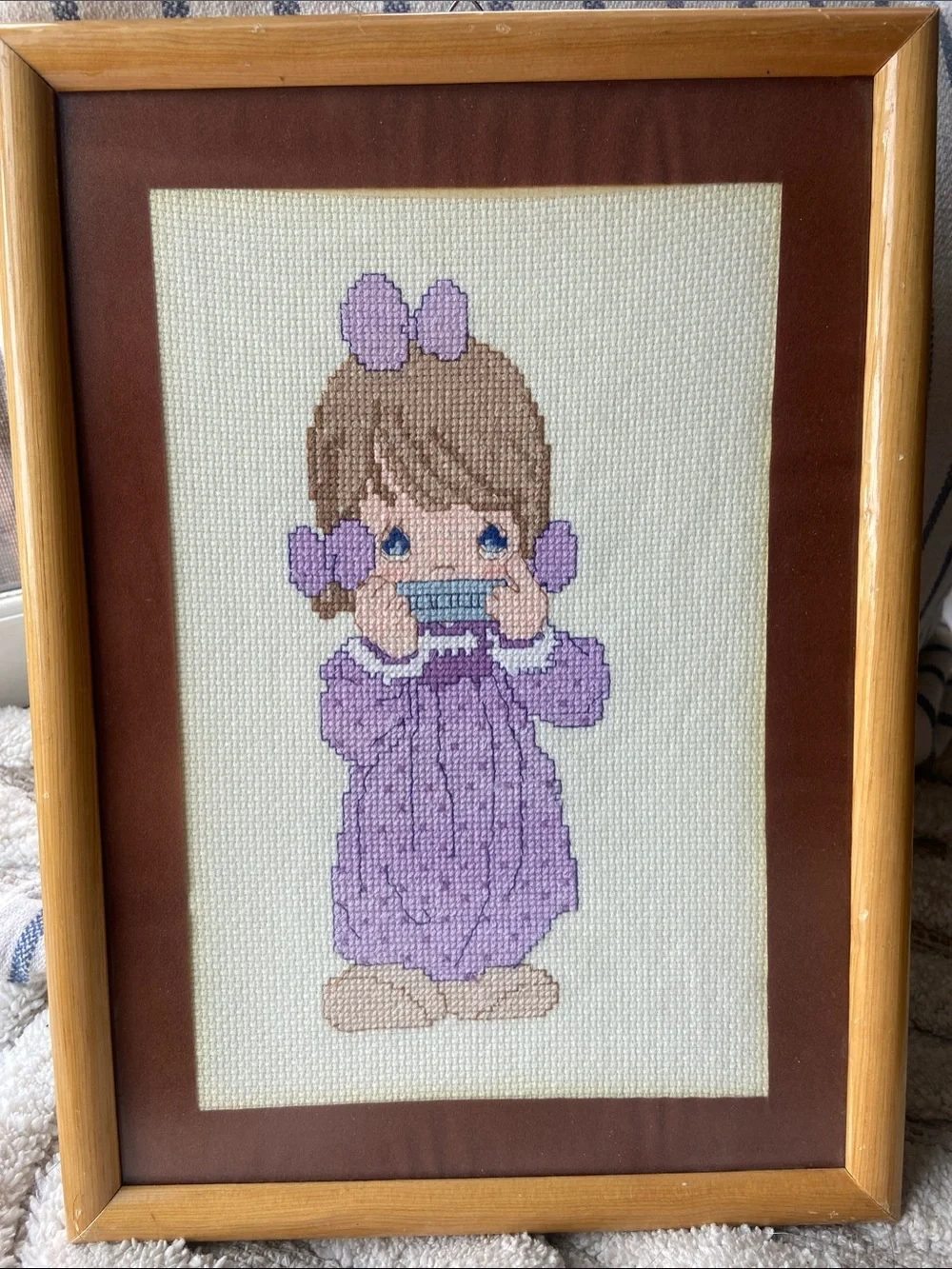 Cross stitch Precious moments framed art